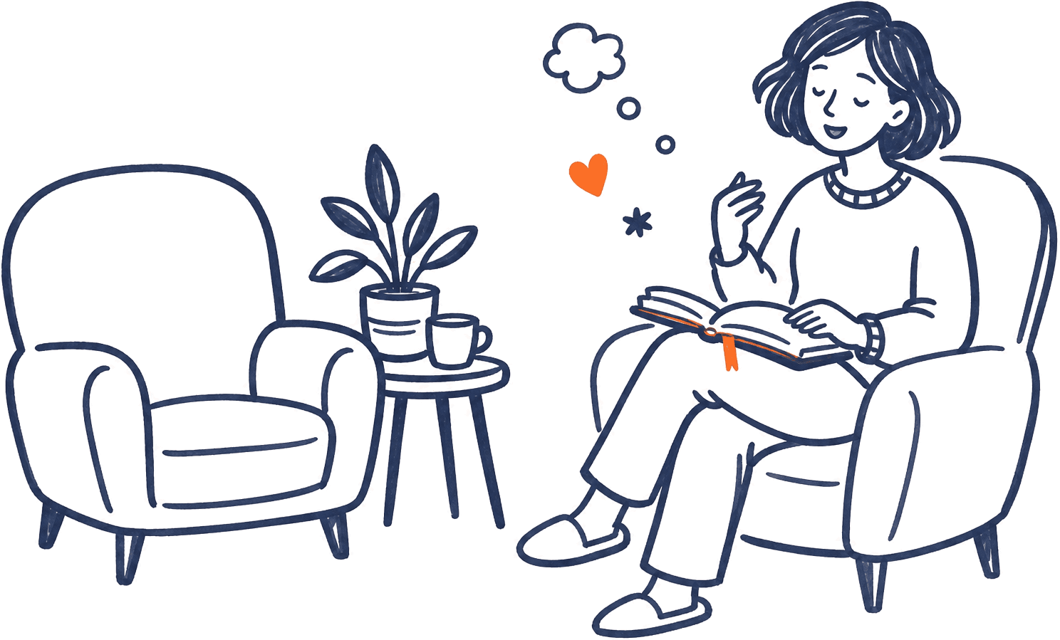 Sketch of a therapist in an armchair speaking notes into a notebook after a session