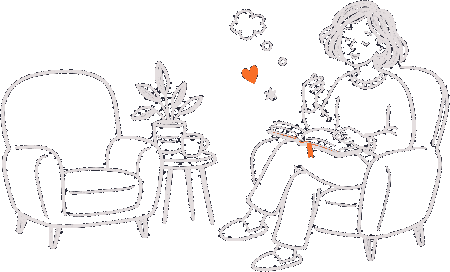 Sketch of a therapist in an armchair speaking notes into a notebook after a session