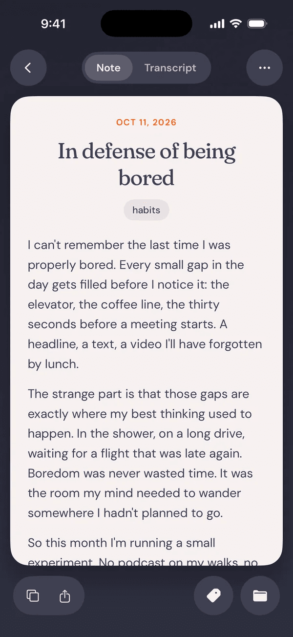 AudioPen on iPhone: the finished note