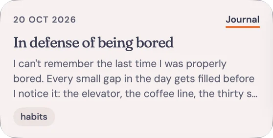 A note card in AudioPen: In defense of being bored