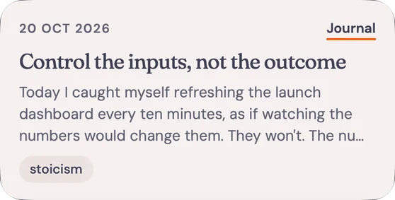 A note card in AudioPen: Control the inputs, not the outcome