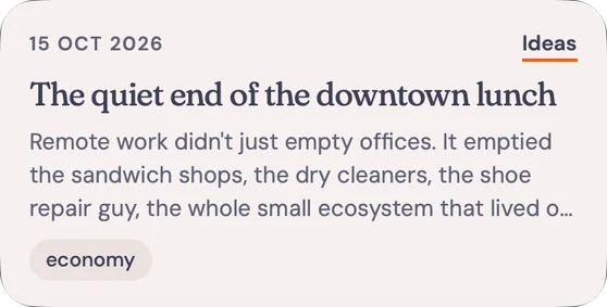 A note card in AudioPen: The quiet end of the downtown lunch