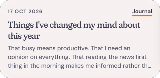 A note card in AudioPen: Things I've changed my mind about this year