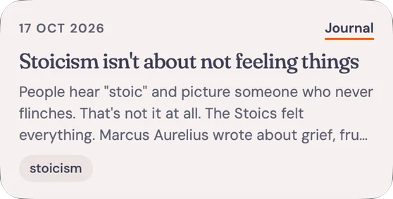 A note card in AudioPen: Stoicism isn't about not feeling things
